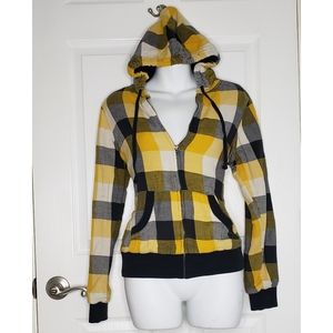 Forever 21 Plaid Zip Up Hoodie - Black & Yellow